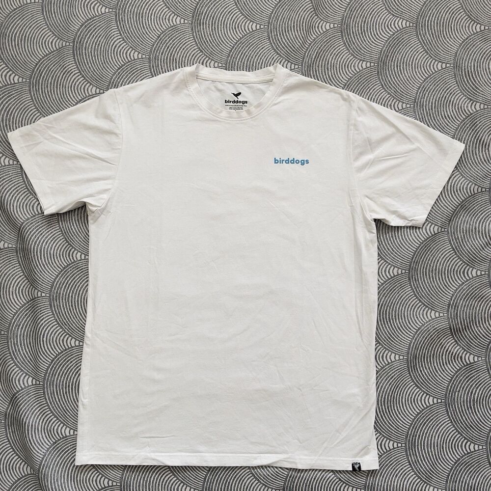 Birdgogs Hummingbird Floral Logo Back Cotton Blend T Shirt White Men L EUC